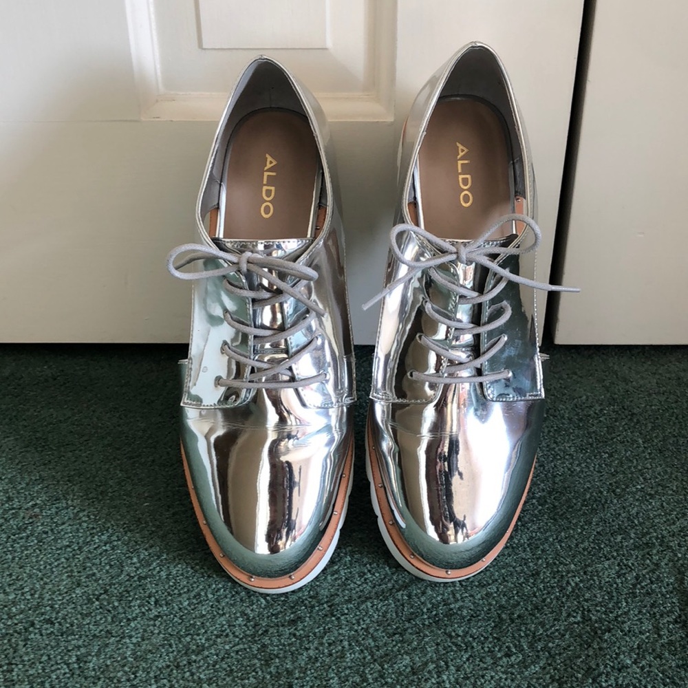 Silver, patent leather shoes